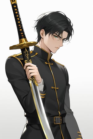 perfect, 1 short hair man strong emperor holding a sword,