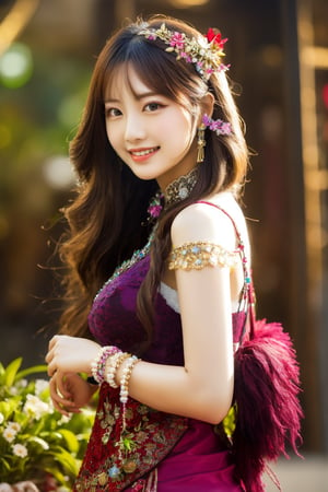 Masterpiece, best quality, super detailed, 
beautiful 20 years old Taiwanese girl, solo,
front shot,
exposed shoulders,
Side glance pose,
Hourglass full body, 
realistic portrait,
Flower Hair clip,
Fringe,
long hair,
brown Alluring eyes,
smile,
Elegant hands,
beaded bracelet,
beautiful Slim long leg,
high heels, 
cheongsam,