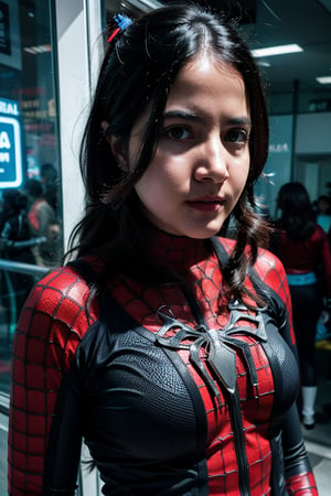 close portrait,Wear a Spiderman tech suit, Marvel,ltra detailed, cinematic light, realistic renders, cinematic lighting