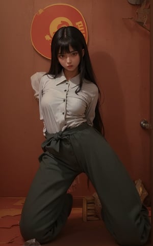 ((((Top_button_collared_long_sleeve_shirt:1.5)))),(((long_pants:1.4))),(((((arms_tied_behind_back,arms_bent:1.7))))),(((kneeling:1.6))),(((((long_hair_with_complete_bangs:1.6))))),(((((side_camera_shot:1.6))))),(((beautiful and aesthetic:1.4))),(expressionless),((((plastic_surgery_round_cheeks, high-bridged_nose:1.5)))),(communist_prison_cell:1.7),
perfect.,Bomi,Enhance,Model ,Asian ,eungirl,((((1girl)))).,((Perfect lips)).,perfect light.,insane details ,high details,perfect light