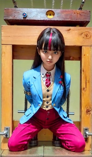 (((Blazer_suit:1.5))),((button_waistcoat_wear_inside_blazer:1.6)),((top_button_collared_long_sleeve_shirt:1.4)),((necktie:1.3)),((long_straight_hair_with_complete_full_bangs:1.8)),((((wooden_pillory_with_steel_bars:1.7)))),((((kneeling)))),((arms_behind_back:1.7)),((((expressionless)))),((punishment_room:1.7)),((((slim_body:1.6)))),((((gorgeous_eyes:1.7)))),
perfect.,Bomi,Enhance,Model ,Asian ,eungirl,((((1girl))).,((Perfect lips)).,(((1 girl)),Pillory,v5,Female's Gentleman's suit,MoonWongXinYue,LittleAngels小天使,黄芯悦