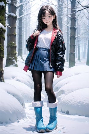主：(foggy woods),((Full body image)),
人：1litte 1kid 7yo gril (Child:1.2),
體：(Beautiful little girly body proportions),(smaller body frame),
髮：(long hair),
服：(Student uniform), (mini pleated skirt),(black compression tights), (((snow boots))),((UNIFORM JACKET)),(deep V neckline),