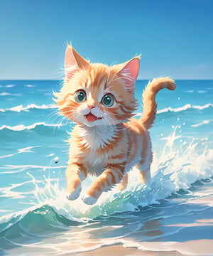 Cat running in sea