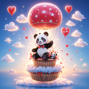 Star Hot Air Balloon** - A panda sits in a star-shaped hot air balloon basket, overlooking the heart-shaped sea of ​​clouds