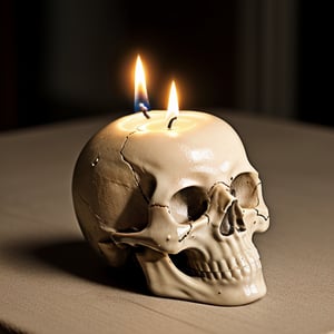 a church candle , melts on a skull