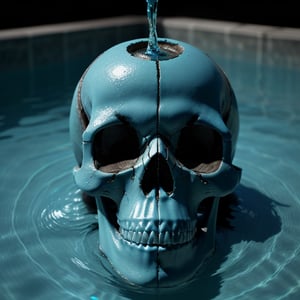 a cybernetic skull, melts into a pool of blue liquid. 