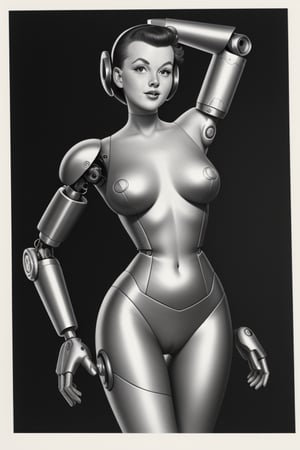 A 1950's cyborg woman. slim slender figure
