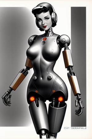 A 1950's cybernetic woman. slim slender figure