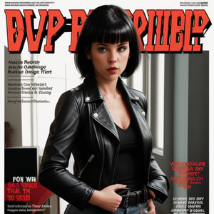 A pulp fiction magazine cover featuring a woman in a leather jacket.