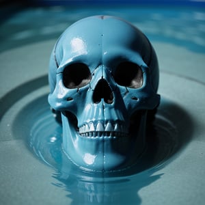 a cybernetic skull, melts into a pool of blue liquid. 