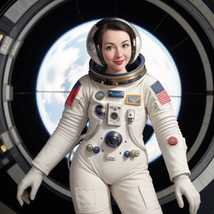 a female in a 1950's spacesuit