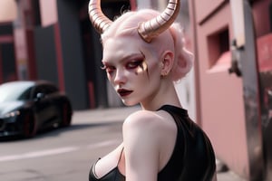 Prompt: fotografia hiper realista, render2d, 8k, unsetting, sexy MODEL DEMON  whit horns 
 , all in rose gold , nacar , black, hair shine onix , pale skin , albino woman ,  view back 
Automatic,Denoising strength: 0.65,Clip skip: 2,Model: extraRealistic-xl.fp16,LoRA: detail_master_XL
