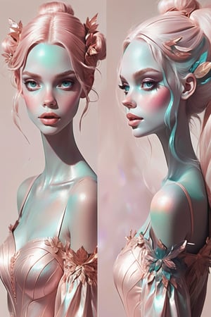  ilustration style loish style  all in nacar and rosegold , , background forest