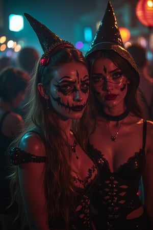   Costume females nigth  party halloween,  fotografia hiper realista 8k