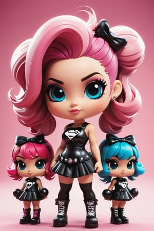 chicas superpoderosas, bombon , burbuja, bellota, heavy punk style ,chibi style,3d toon style