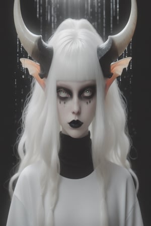 fotografia hiper realista, render 2d, 8k, full body gemelas albino models demons large black eyes,, nacar ,onix ,shine sparkle, background raining 