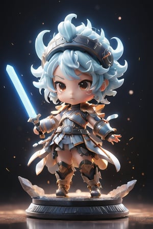 (masterpiece), 1girl 1gdragon , chibi, action pose, light particles, dynamic angle, dust particles, light rays, explosive, lightsaber, energy sword, glowing, crystal