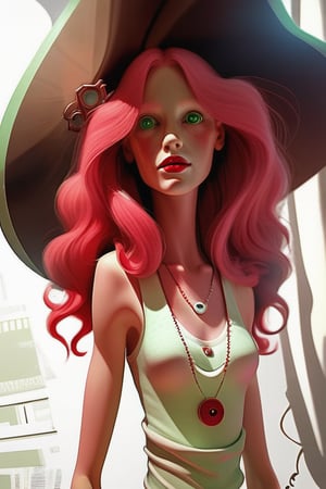 albino woman, all in mint and vintage pink 