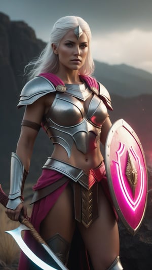 **full body beautiful female spartan warrior goddess in a battle ground holding a glowing pink neon scythe and shield, long sleek white hair and brown eyes, facing camera, finely detailed helm, armor, intricate design and details, ultra detailed, highest detail quality, ultra realistic, photography lighting, overcast reflection mapping, photorealistic, cinemeatic, movie quality rendering, octane rendering, focused, 8k, depth of field, real shadow, vfx post production --v 6.0 --ar 9:16** - <@492771102414864405> (relaxed, stealth)