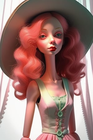 albino woman, all in mint and vintage pink, Loisvb style 