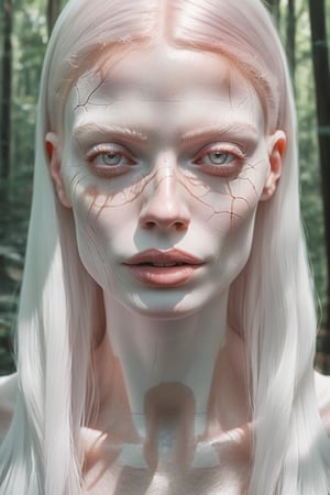 albino woman  all in nacar and rosegold , , background forest