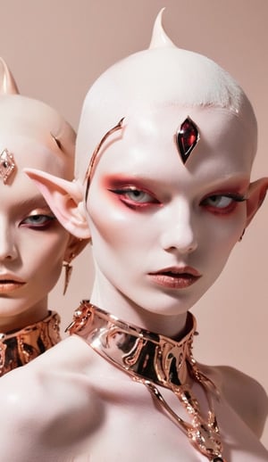  sexy models demons , all in rose gold and nacar and onix , pale skin , albino woman,,