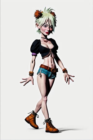 caricature realista of full body albino  pixie  , model boho style, full moon    Dibujante(s): Jamie Hewlett, Philip Bond, Glyn Dillon, Ashley Wood, Jim Mahfood, Rufus Dayglo, Andy Pritchett, Mike McMahon,photorealistic