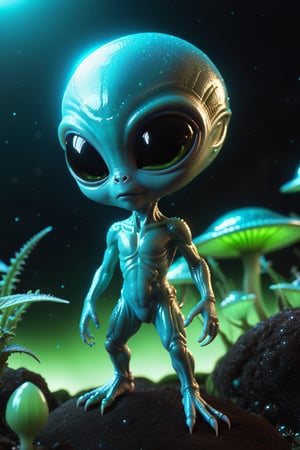 fotografia hiper realista, render 2d, 8k, minis  cutte baby alien traslucid bioluminiscente glow,