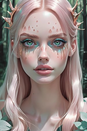  ilustration style loish style  all in nacar and rosegold , , background forest