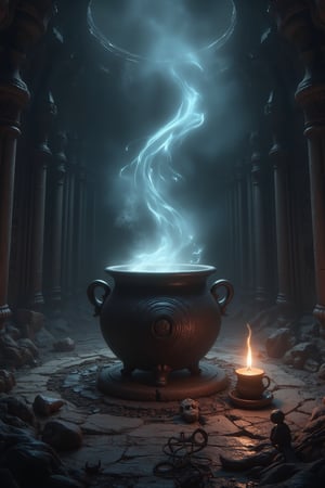 potion, cauldron, spell , fotorrealismo, 8k
