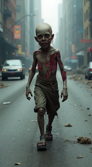 Apostate Gollum - A haunting scene: Arafed zombie walks down a desolate street in post-apocalyptic New York, his creepy face illuminated by flickering neon signs and distant flames. In the shadows, Greta Thunberg-as-Gollum lurks, her eyes gleaming with an otherworldly intensity. Donald Trump, also transformed into Gollum, crouches nearby, his grotesque features lit by a fiery glow. In the background, a 3D-rendered cityscape lies in ruins, shrouded in mist and smoke, as Jeremy Geddes' matte painting meets Chris Cunningham's global illumination. VFX mastery brings this eerie titan-Gollum to life.