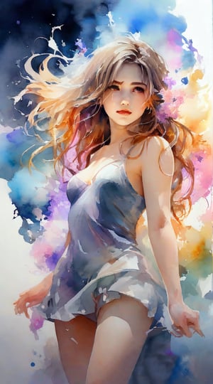 a painting of a woman in a short dress with long hair, beautiful gorgeous digital art, beautiful character painting, beautiful art uhd 4 k, watercolor artstyle, watercolor painting style, watercolor digital painting, watercolor style, painting of beautiful, watercolor art, gorgeous digital art, beautiful digital art, beautiful digital artwork, watercolor detailed art, intense watercolor, very beautiful digital art