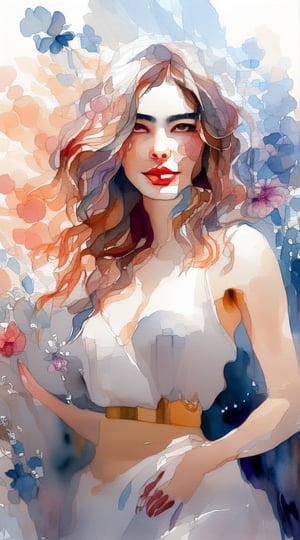 a painting of a woman in a short dress with long hair, beautiful gorgeous digital art, beautiful character painting, beautiful art uhd 4 k, watercolor artstyle, watercolor painting style, watercolor digital painting, watercolor style, painting of beautiful, watercolor art, gorgeous digital art, beautiful digital art, beautiful digital artwork, watercolor detailed art, intense watercolor, very beautiful digital art