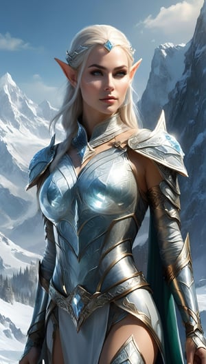 a close up of a woman in a silver outfit with a sword, graphic artist magali villeneuve, female elf, magali villeneuve', alluring elf princess knight, aly fell and artgerm, elven character with smirk, fantasy paladin woman, inspired by Magali Villeneuve, tyler edlin fantasy art, detailed fantasy art, epic exquisite character art