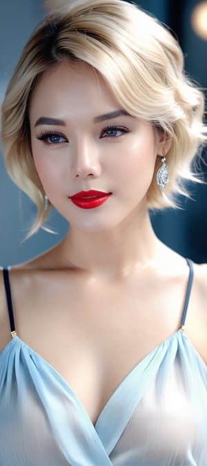 (best quality,8K,highres,masterpiece,raw image), ultra-detailed, pencil Sketch of a woman, with blonde short hair, wavy hair, alluring, portrait in ink drawing, illustrative art, soft lighting, detailed, more Flowing rhythm, elegant, low contrast, add soft blur with thin line, red lipstick, blue eyes, 4K, 8k HD, high quality, OceanGoddess,1 girl, bracelet, muted color, pastel color, low contrast,maya2