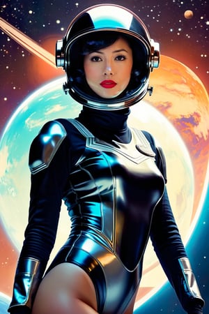  (by Loish, Leyendecker, james gilleard, retro space theme), perfect anatomy, 1920s sexy pinup girl, oversized helmet, black and silver space suit, more detail XL,marlyn_v1