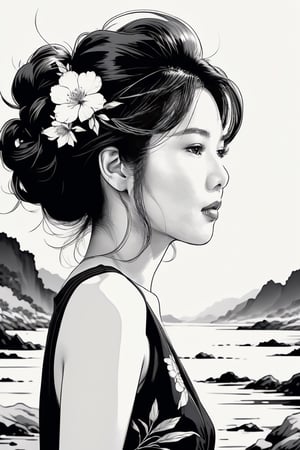 (((Iconic art illustration but extremely beautiful)))(((monochrome,grayscale,masterpiece))) (((Simple background))) (((elegant,gorgeous,voluptuous))) (((rich emotional,black ink))) (((by Kim Jung Gi style))),maya2