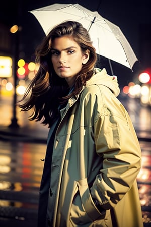 Generate an artisvic vision of watercolor portrait of a beautiful girl in a yellow raincoat,20yo,walking in a dark raining street.fullbody.graffiti style.(Rough strokes).Mystical.Mysterious.Ethereal.Legend.Goddess-like.under the Dim lights in the street.Dark and Hazy background. puddles.rain.fog.A spotlight on her face.low key. (chiaroscuro lighting),blurry backdrop.BREAK rule of thirds,depth of perspective,perfect composition, impressionism,clear facial features,perfect hands,aesthetic minimalism,painterly,by Karol Bak,Alessandro Pautasso and Hayao Miyazaki, real_booster, art_booster,perfect light,pp_v2,Nicole_A,tt_e7,ir_v3,Cindy_C