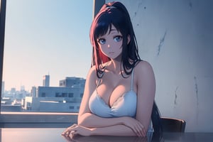 ultra realistic 8k cg, masterpiece, ultra detailed bathroom background, delicate pattern, intricate detail,highly detailed, fine details, best quality, (photorealistic:1.4),beautiful lighting, absurdres,big breasts,SFW,1girl,big breasts,masterpiece, best quality, highres, ,Gissele/bleach/,dark hair,antene,blue eyes,cleavage,backshot,Giselle Gewelle,incredibly absurdres,(full body),white bra,((Wearing only white underwear and white stockings)),(tie a ponytail),(((full-body shot))),high detail eyes,lying