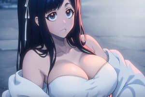 ultra realistic 8k cg, masterpiece, ultra detailed bathroom background, delicate pattern, intricate detail,highly detailed, fine details, best quality, (photorealistic:1.4),beautiful lighting, absurdres,big breasts,SFW,1girl,big breasts,masterpiece, best quality, highres, ,Gissele/bleach/,dark hair,antene,blue eyes,cleavage,backshot,Giselle Gewelle,incredibly absurdres,(full body),white bra,((Wearing only white underwear and white stockings)),(tie a ponytail),Medium Shot,high detail eyes
