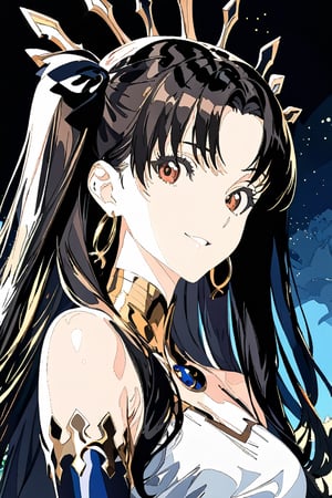  (masterpiece, top quality, best quality), (1girl:1.4), upper body,portrait, extreme detailed,Cogecha,ishtar \(fate\),8k,high resolution,smile,face looking into camera,night,starry sky