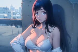 ultra realistic 8k cg, masterpiece, ultra detailed bathroom background, delicate pattern, intricate detail,highly detailed, fine details, best quality, (photorealistic:1.4),beautiful lighting, absurdres,big breasts,SFW,1girl,big breasts,masterpiece, best quality, highres, ,Gissele/bleach/,dark hair,antene,blue eyes,cleavage,backshot,Giselle Gewelle,incredibly absurdres,(full body),white bra,((Wearing only white underwear and white stockings)),(braid hair),Medium Shot,high detail eyes