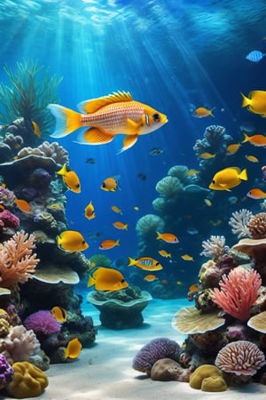 a close up of a fish swimming in a large aquarium, amazing depth, incredible depth, beautiful art uhd 4 k, underwater world, tropical reef, coral reef, 4 k hd wallpaper very detailed, underwater scenery, deep sea landscape, under water scenery, amazing wallpaper, 4k vertical wallpaper, 4 k vertical wallpaper, underwater scene, 4k highly detailed digital art