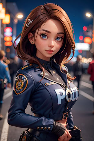 police officer, police officer, (bow-shaped hair), ((police uniform)), (police officer), (realistic and detailed eyes, natural skin texture, confident expression), wide hips, dynamic composition, soft but striking lighting, shallow depth field, sharp bokeh details, highly detailed, hyper realistic, 50mm lens, flashlight, naturally blurred background, bad_cop, full body
,bodysuit, brown hair,nerd_girl,Makeup