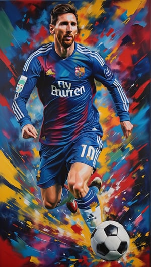 painting of a man kicking a soccer ball with a colorful background, lionel messi portrait, adidas painting, inspired by Luis Enrique Camej, messi, daniel lezama painting style, lionel messi, portrait of cristiano ronaldo, inspired by Master of the Bambino Vispo, inspired by Victor Meirelles, inspired by Alonso Vázquez, inspired by Leo Valledor