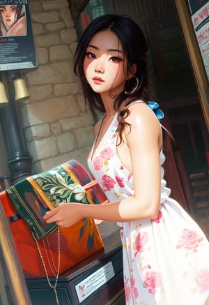 Masterpiece, Best quality, Photorealistic, Ultra-detailed, fine detail, high resolution, 8K wallpaper, Aesthetic, painterly style, modern ink, sensual Asian girl