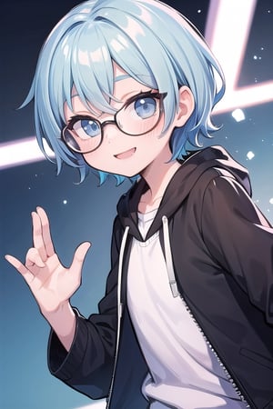 Skottie Young, short light blue hair, glasses, smile