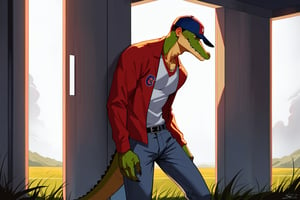 Score_9, Score_8_up, Score_7_up, masterpiece, best quality, 4k, perfect lighting, very aesthetic, absurdres, uncensored, rating_explicit, nsfw, source_anime, BREAK, 1man, kevin costner in a field of dreams movie but he's an alligator, classic baseball