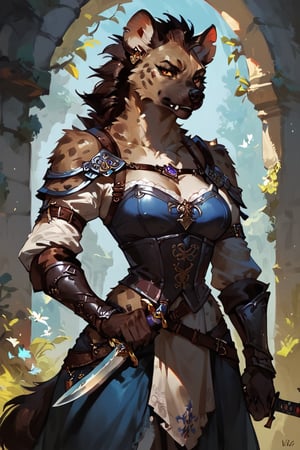 score_9, score_8_up, score_7_up, score_6_up,FANTASY, solo, hyena,female werehyena,medieval clothes,hold a sword,concept art, Expressiveh,