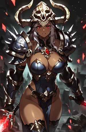  score_9, score_8_up, score_7_up, masterpiece, best quality, highres, AoiDef, 1mature female Skull helmet in head in the of with skulls,shards,monster girl,source_furry,fallen paladin,sword,wizard, cast magic,fantasy world, armor,Beautiful armor,pretty eyes,source_questionable,muy,angry,curvy,dark background,red eyes,(dark skin),more details,wide hips,piglet,!!style,Expressiveh